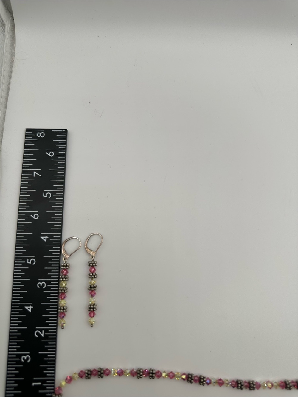 925 Thailand Sterling Silver Pink Beaded Necklace and Earrings Set Approx 15” - Picture 6 of 7